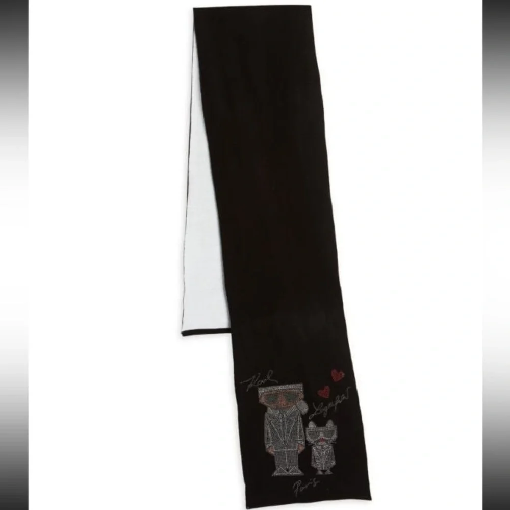 NWT Super cute CHOUPETTE AND KARL EMBELLISHED SCARF from KARL LAGERFELD PARIS.